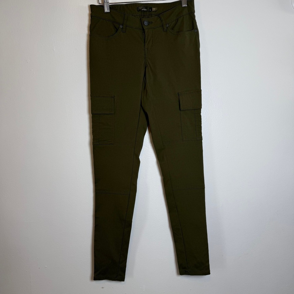 prAna Cargo Pants Womens 0 Olive Green Skinny Low Rise Utility Hiking‎ Gorpcore